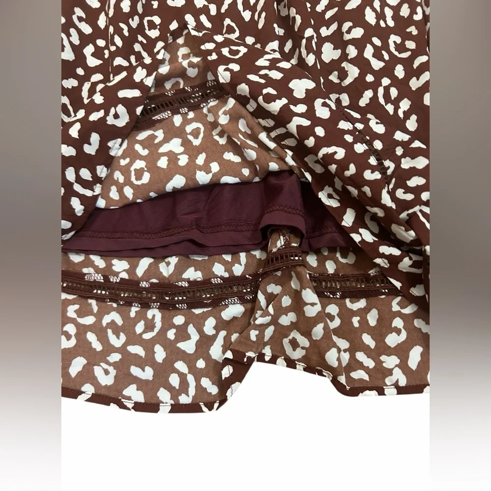 &merci Brown & White Leopard Ruffle Short Sleeve Swing Dress Women’s Sz Small - Picture 7 of 13